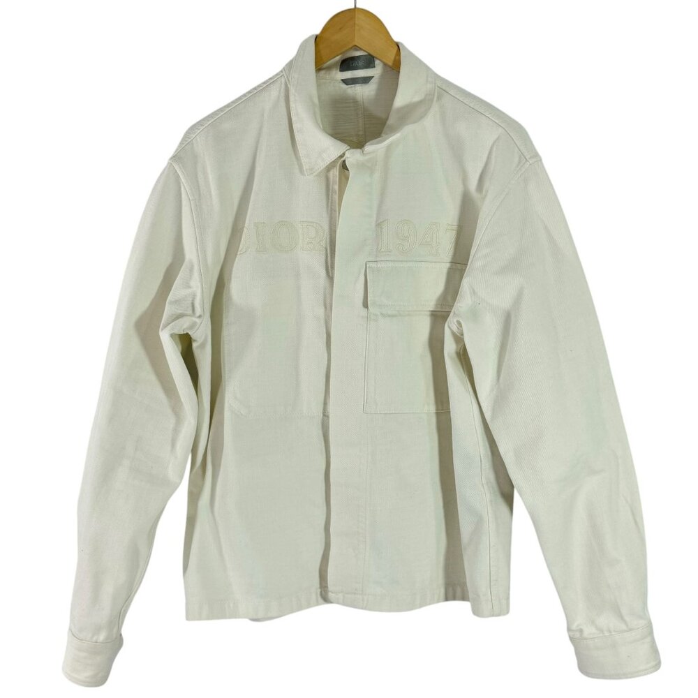 DIOR White Cotton 1947 Alphabet Embroidered Logo Men Long Sleeve Shirt Italy 48